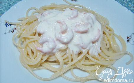 Рецепт Спагетти с сырно-сливочным соусом и креветками