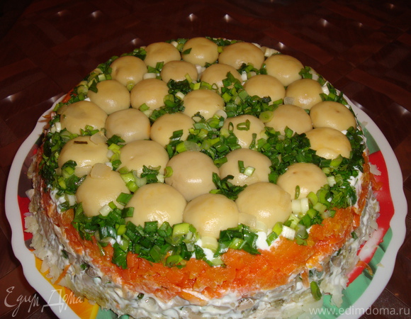 Грибная поляна салат с шампиньонами и курицей рецепт с фото пошагово