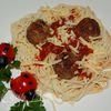 Тефтельки и спагетти с соусом "Божья коровка"