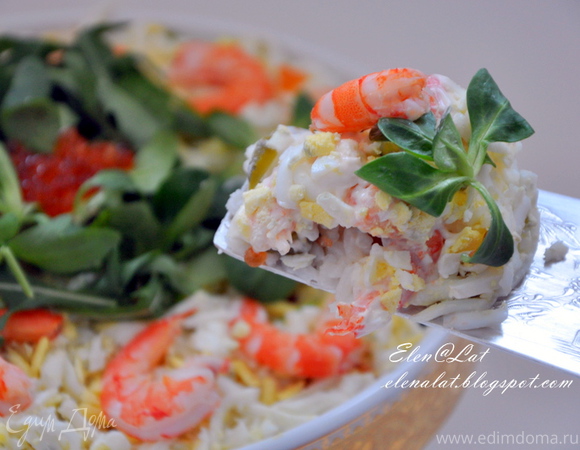 Салат с рисом и креветками , пошаговый рецепт с фото