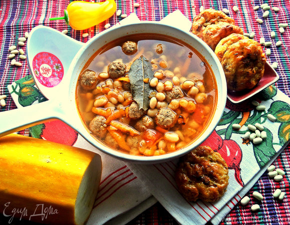 Суп с фрикадельками и фасолью, пошаговый рецепт на ккал, фото, ингредиенты - Т