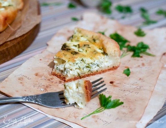 Как приготовить Творожный пирог с сыром брынза и зеленью рецепт пошагово