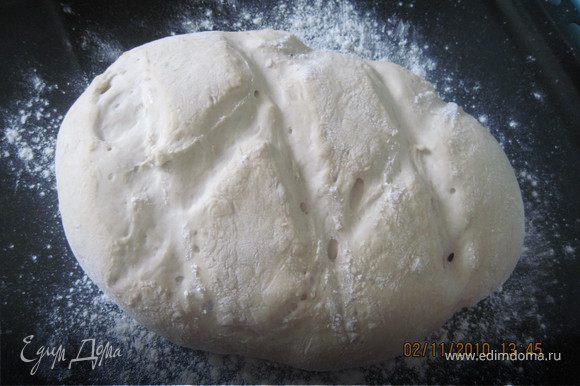 После второго подъема из теста уже можно формировать будущий хлеб. Выложите его на посыпанный мукой противень и оставьте в теплом месте до увеличения в объеме в полтора-два раза.