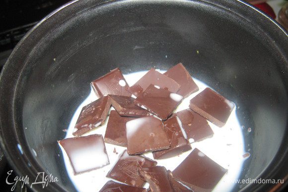 Для глазури,шоколад поломать на кусочки,добавить молоко,и растопить на водяной бане до однородной массы.