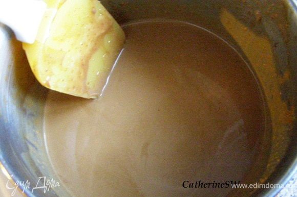 В несколько приемов вмешаем молочную смесь в шоколад. Глазурь остудим где-то до 28-30 градусов.