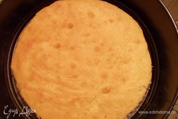 Займемся сборкой торта. Бисквит обрежем около 1 см,не больше, по кругу. отправим в форму.