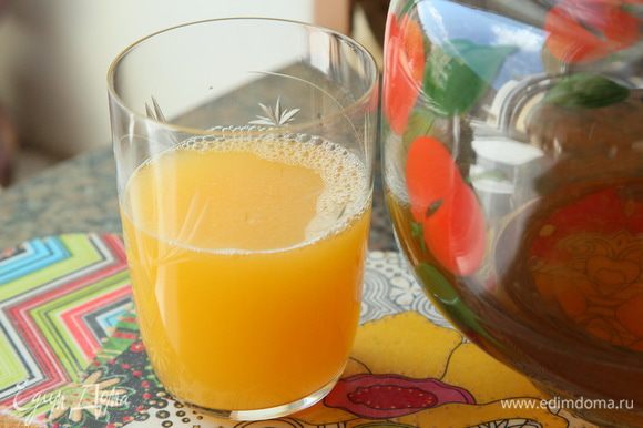 Из апельсина и лимона выжимаем сок, добавляем мед и размешиваем. Сливаем в чашу заварку с мятой, розой и чаем, добавляем снятую лимонную цедру.