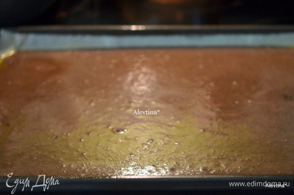 Вылить тесто на противень, смазанный маслом и с бумагой для выпечки. Поставить в разогретую духовку на 180 гр на 15 мин.