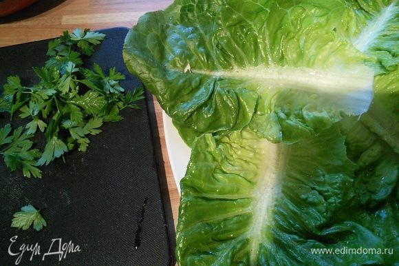 Разложить салатные листья как тарелку.