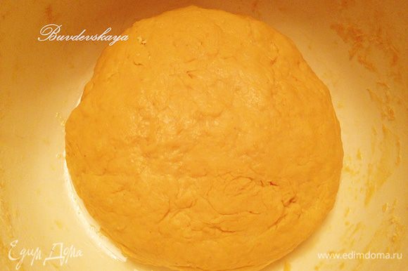 Положите тесто в смазанную растительным маслом миску и отправьте в теплое место без сквозняков (теплую духовку) на 60-90 минут. Тесто должно увеличиться в объеме примерно два раза.
