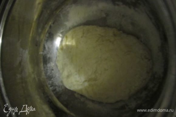 Вымешивать тесто пока оно не станет однородным, гладким и эластичным. выложить тесто в миску и накрыть полотенцем. Поставить на 1 час в теплое место.