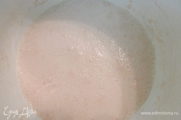 Сначала готовим опару: в теплое молоко добавить 2 ст. л. муки, сахар и дрожжи. Все хорошо перемешать и поставить в теплое место минут на 10. Как появятся пузырьки, можно замешивать тесто.