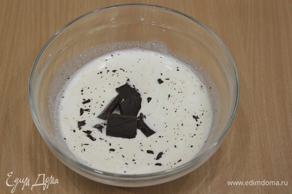 Добавить кусочки шоколада, хорошо перемешивайте смесь силиконовой лопаткой.