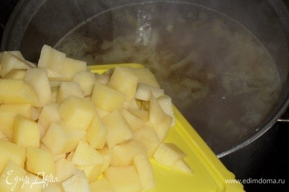 В кипящую воду закладываем картофель. Варим до готовности.