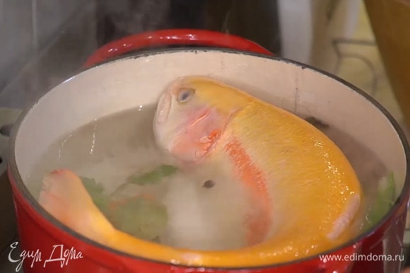 Рыбу вымыть, обсушить и выложить в кастрюлю, посолить, накрыть крышкой и варить до готовности.