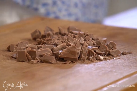 Шоколад нарезать кусочками.