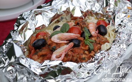 Рецепт Паста с морепродуктами, запеченная в фольге