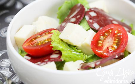 Рецепт Зеленый салат с адыгейским сыром и казы