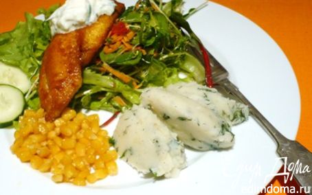 Рецепт Рыба в куркуме, цацики и салат из руколы