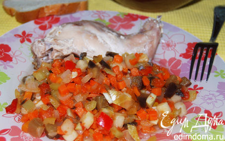 Рецепт Кролик, приготовленный в горшочке, с гарниром из овощей