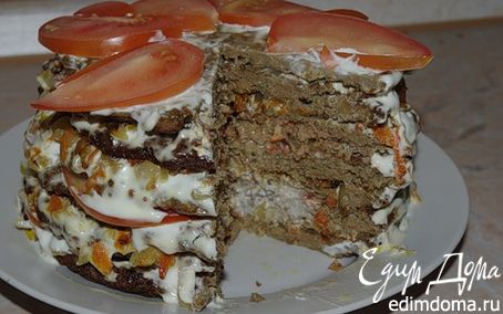 Рецепт Печёночный тортик с помидорками