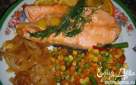 Рецепт Семга с луком и апельсинами