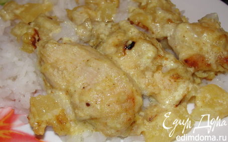 Рецепт Курица в сливках с ананасами