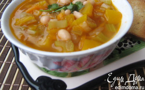 Рецепт Фасолевый суп с тыквой и имбирём