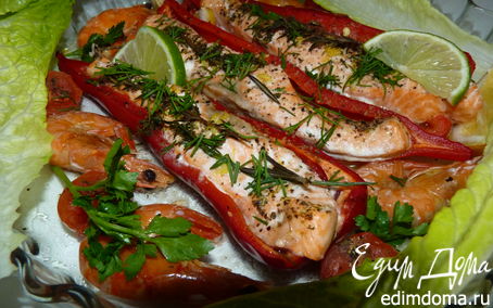 Рецепт Красный перец с лососем, лимоном, тимьяном