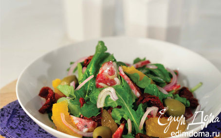 Рецепт Салат аругула с зелеными оливками, вялеными томатами и салями