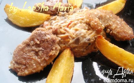 Рецепт Утиное филе в кунжуте с грибным рагу и картофельными дольками