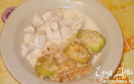 Рецепт Тушёная курочка с рисом и кабачком