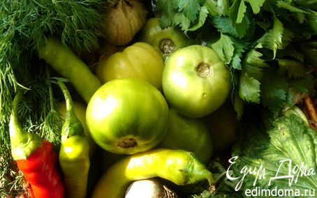 Рецепт Зелёные помидоры,солёные по-грузински и пряный салат из остатков
