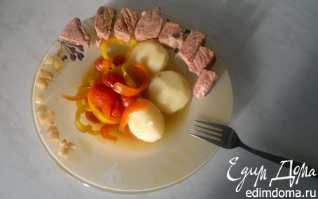 Рецепт Розовая свинина с сумахом + отварной картофели и тушеные овощи