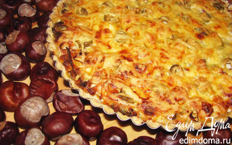 Рецепт Тарт "3 сыра" с пореем, балыком и оливками