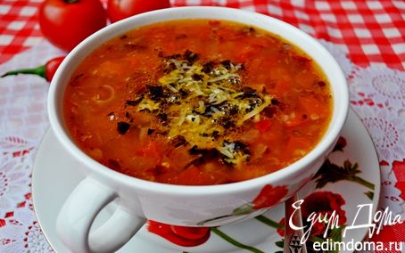 Рецепт Острый гречневый суп с помидорами и базиликово-пармезановой заправкой