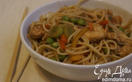Рецепт Лапша с овощами и курицей по-китайски/Noodles with vegetables and chicken from Chinese