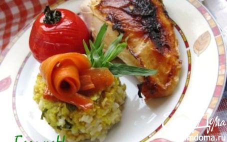 Рецепт Курица, фаршированная мраморным рисом, с глазированными овощами