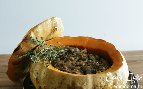 Рецепт Запеченная тыква, фаршированная грибами и грецкими орехами