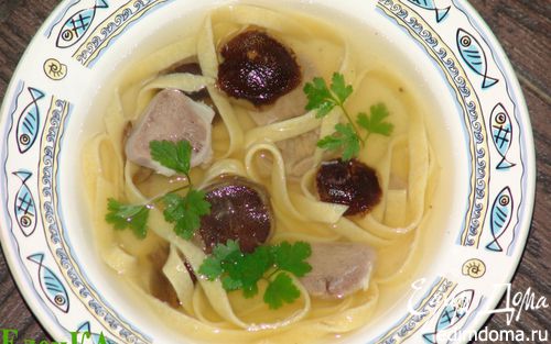 Рецепт Грибной суп с телячьим языком и домашней лапшой