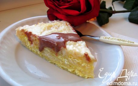 Рецепт Слоеный пирог с творогом и сладкой заливкой