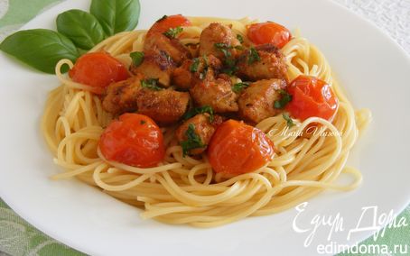 Рецепт Спагетти со сладкой курицей и черри