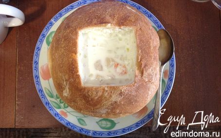Рецепт Крем-суп из морепродуктов в хлебе