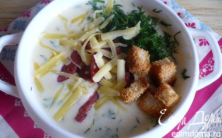Рецепт Сырно-овощной суп с копченостями