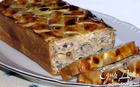 Рецепт Блинный пирог с мясом и грибами