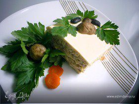 Пикантный мясной торт с грибным кремом и сырно-сливочной заливкой