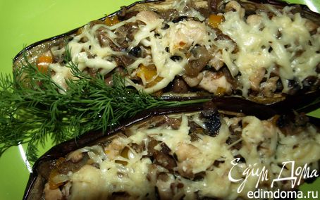 Рецепт Баклажаны, фаршированные грибами, курицей и болгарским перцем