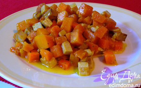 Рецепт Теплый салат из тыквы, батата и моркови с пикантной заправкой