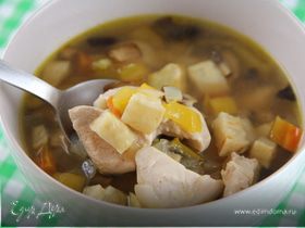 Куриный суп с запеченными овощами и розмарином