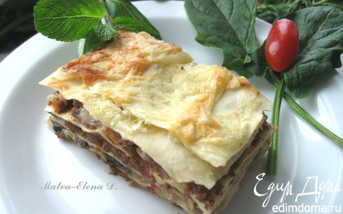 Рецепт Лазанья с рагу болоньезе (ragù alla bolognese), грибами и моцареллой